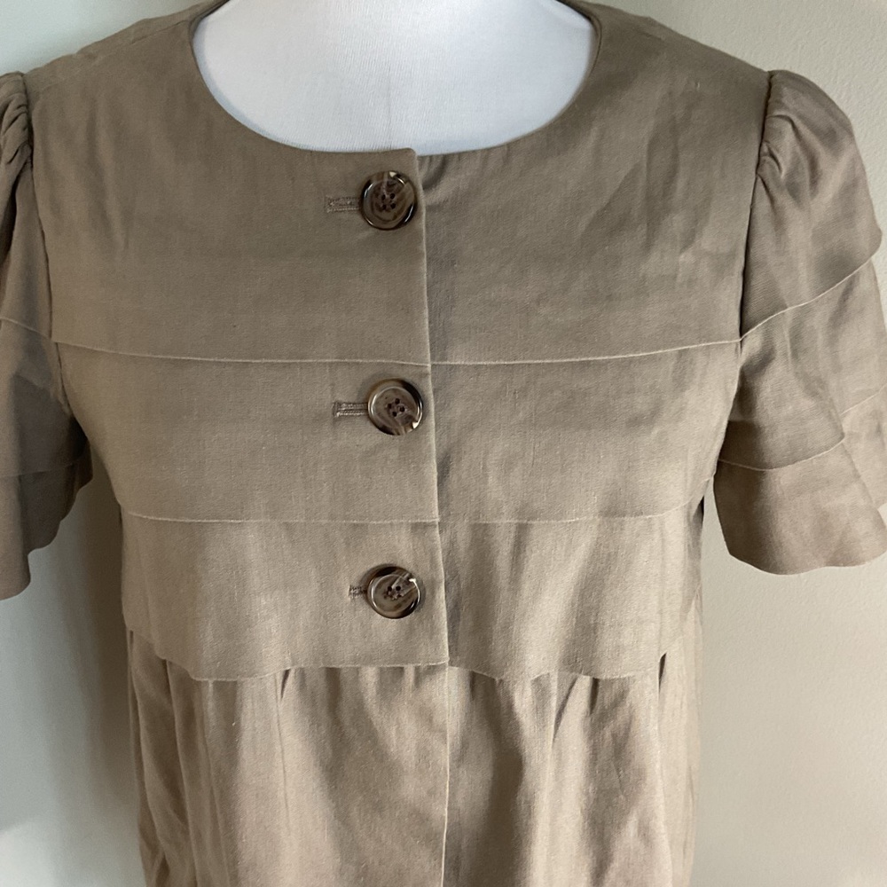 Banana Republic Tan Bolero Jacket Puff Sleeve Button Front Summer Layer - Picture 3 of 6